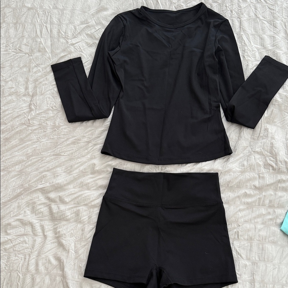 Black Long Sleeve Top and Shorts Set